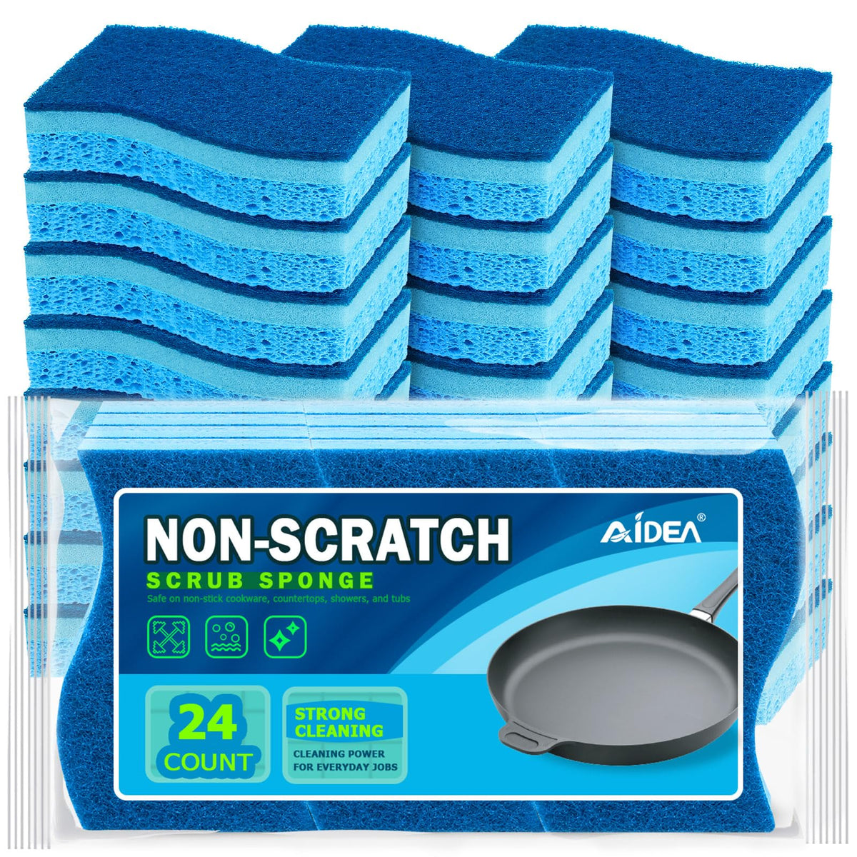 AIDEA Sponges Kitchen, Heavy Duty Scrub Sponge-24Count, Sponges for Dishes