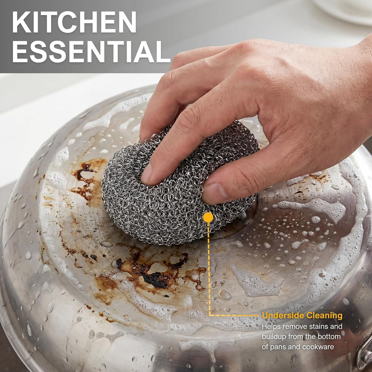 PAMI Heavy Duty Stainless Steel Sponge Scrubbers,Non-Scratch,Metal,4-Pack