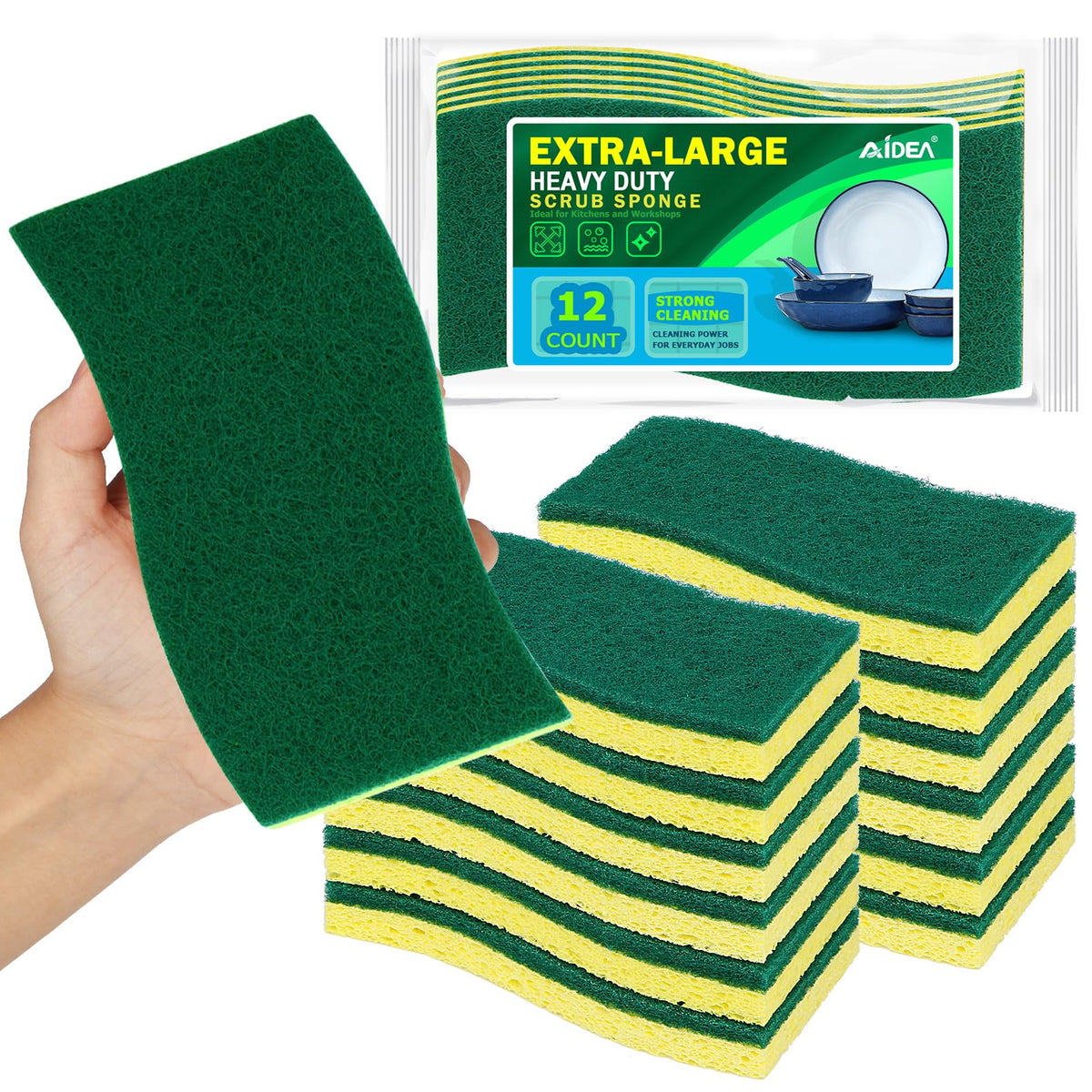 AIDEA Sponges Kitchen, Heavy Duty Scrub Sponge-24Count, Sponges for Dishes