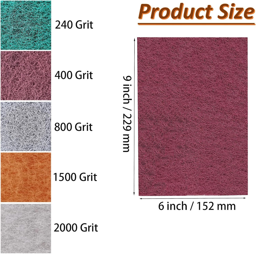Tonmp 15 Pack 6 x 9 Inch Hand Pads Coarse Medium Fine Superfine 5 Different Specifications Assortment General Purpose Scouring Pad Ideal for Garden Tools and Grills,Automotive Body Tools