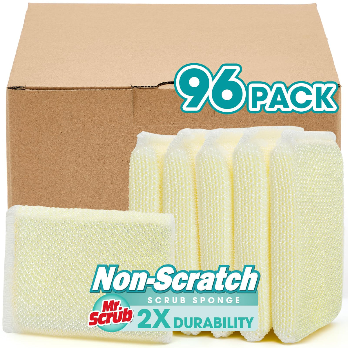 Mr. Scrub All-Purpose Sponges, Non Scratch, for Washing and Cleaning Dishes, Premium Scrub and Scrubbers, 12 Pads, Ideal for Kitchen, Bathroom