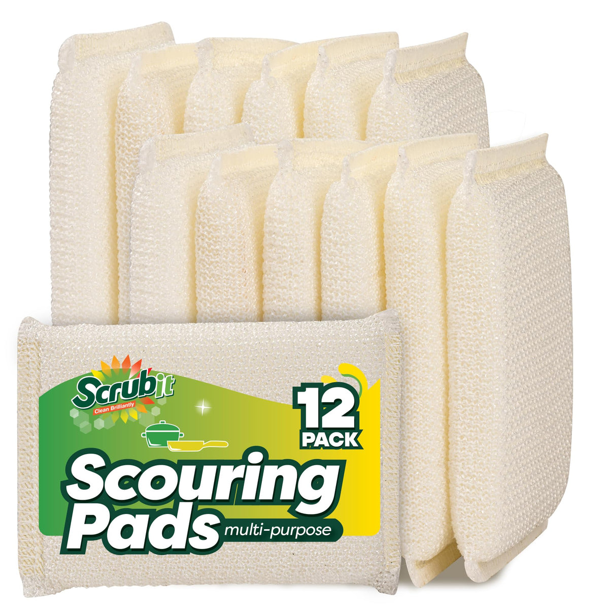 6 Scrub Sponges Kitchen By SCRUBIT, Multi-Purpose Scouring Pads, Non-Scratch Cleaning Sponges for Dishes, Pots & Non-Stick Cookware - Long Lasting Dish Scrubbers for Kitchen, Bathroom & More
