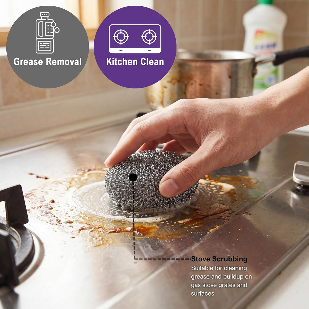 PAMI Heavy Duty Stainless Steel Sponge Scrubbers,Non-Scratch,Metal,4-Pack