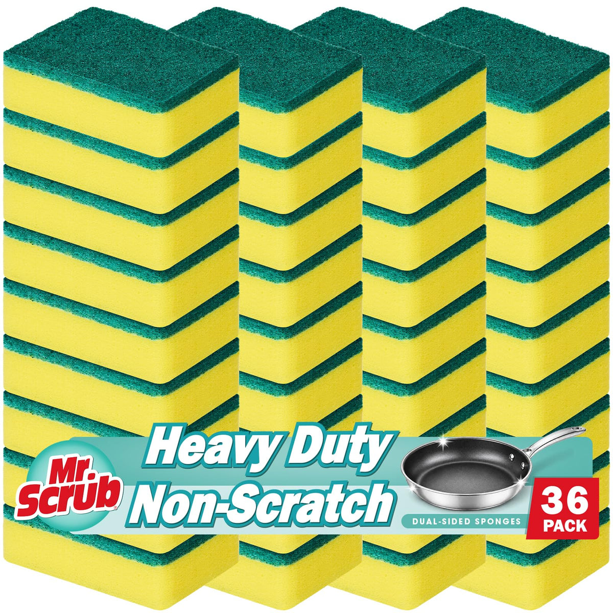 Mr. Scrub Sponges Kitchen Scrub Dish Sponge Scouring Pad, 12 Pack Cleaning Brush Scrubber Supplies for Soap, Dishwashing Dinnerware Sets Pan Pot Towels Cloth Rags Holder Glass Dishwasher Sink Bathroom