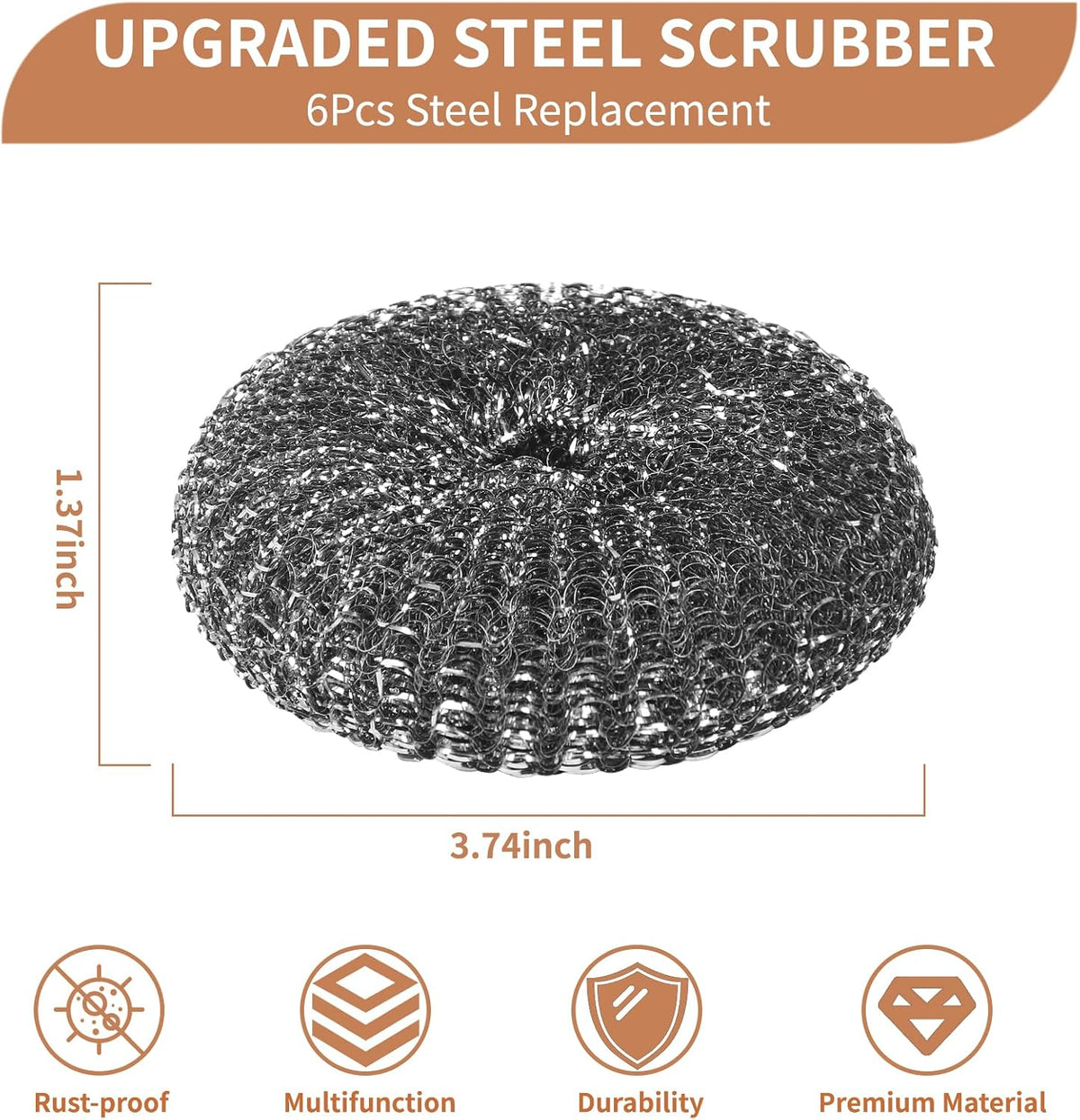 6PCS Steel Wool Scrubber Sponge Set, Barbecue Grill Cleaning Scrubber Pads