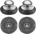 4-Pack Replaceable Steel Wool Scrubber with 2 Handles & 2 Brush Heads, Powerful Stainless Steel Cleaner for Pots, Pans, Grill, Stove Top - Remove Burnt Grease & Stubborn Grime