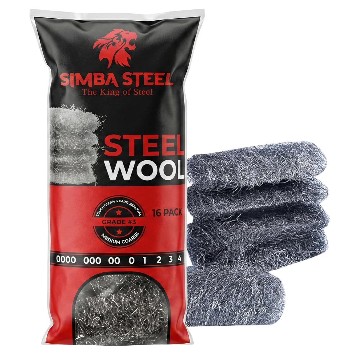 Steel Wool Grade 0000 - Finest Grade - 16 Steel Wool Pads – Steel Wool Scrubber for Cleaning & Rust Removal, Glass & Wood Buffing, Steel Scratch Remover, Mice & Rodents