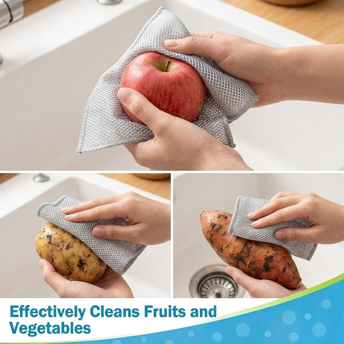 Non-Scratch Wire Dishcloth 50PK - Steel Wool Dishwashing Rags for Kitchen and Bathroom, Durable Cleaning Pads for Cookware and Sinks, Dry and Wet Use