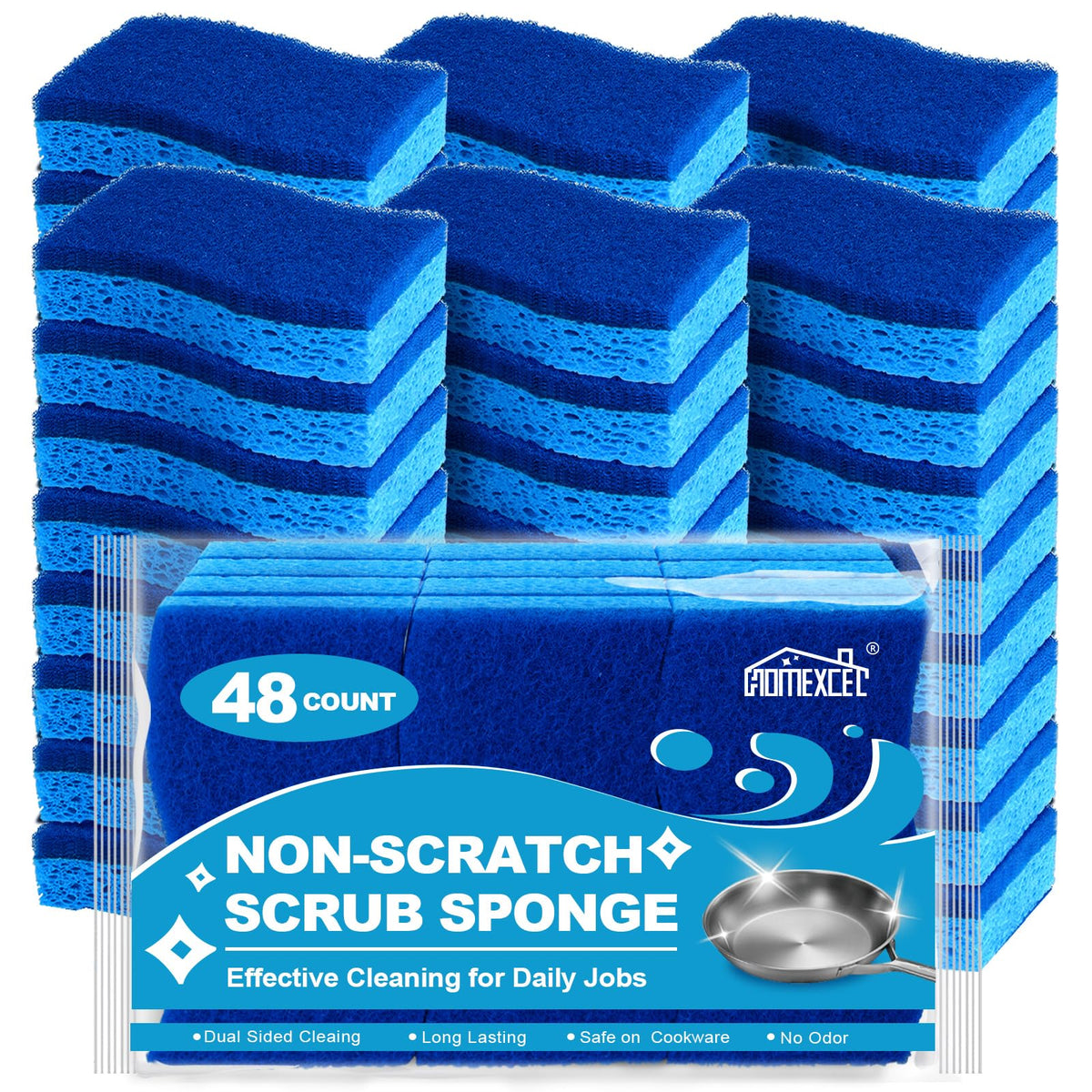 HOMEXCEL Sponges Kitchen 24 Pack, Non Scratch Scrub Dish Sponge for Dishes