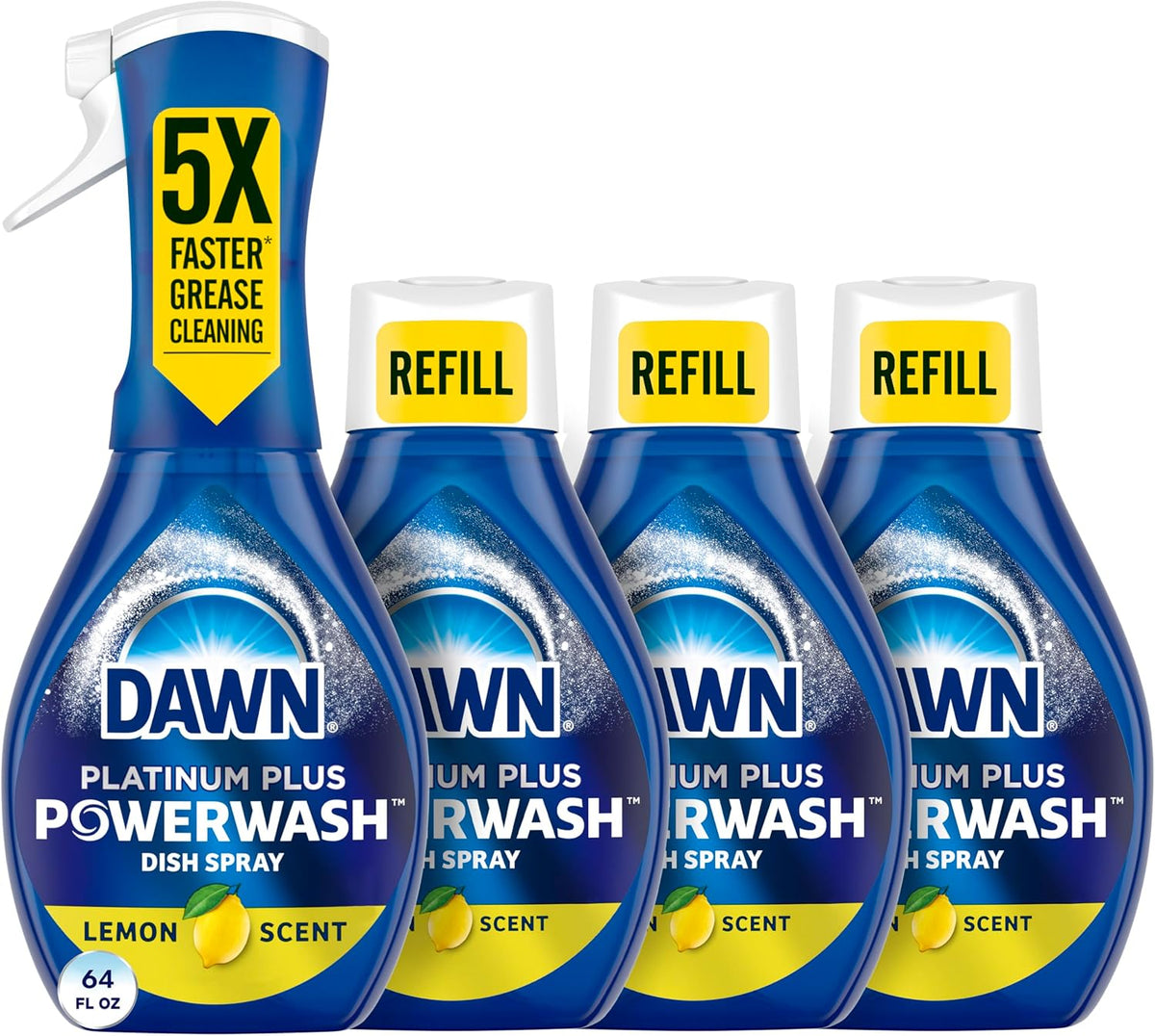 Dawn Powerwash Dish Soap Spray + 3 Dishwashing Liquid Refills Lemon, 4*16oz