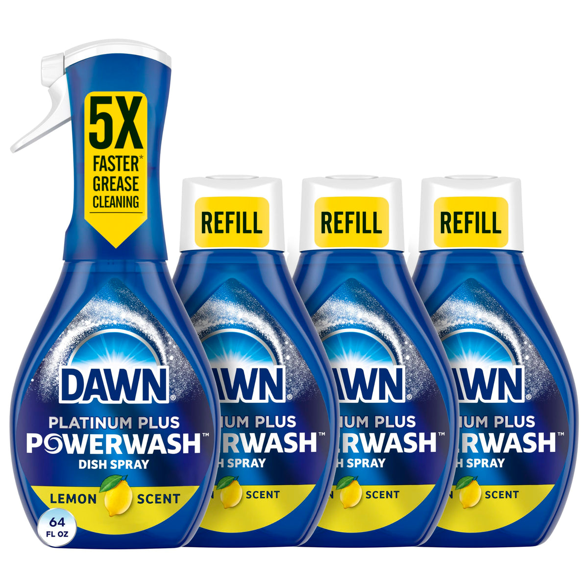 Dawn Powerwash Dish Soap Spray + 3 Dishwashing Liquid Refills Lemon, 4*16oz