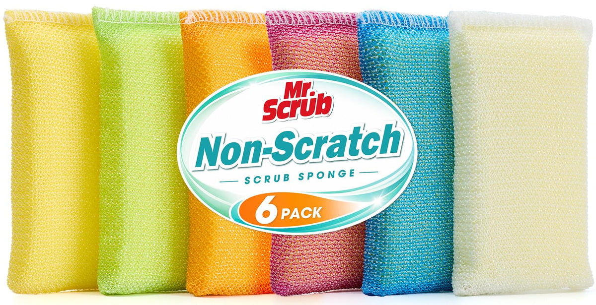 Mr. Scrub All-Purpose Sponges, Non Scratch, for Washing and Cleaning Dishes, Premium Scrub and Scrubbers, 12 Pads, Ideal for Kitchen, Bathroom