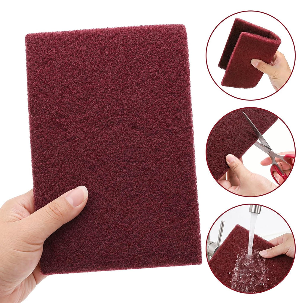Jucoan 30 Pack Maroon Scuff Pads 6" x 9", Multipurpose Scrub Pad