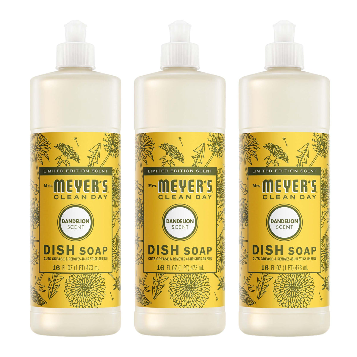 MRS. MEYER'S CLEAN DAY Liquid Dish Soap, Fresh Cut Grass, 16 fl oz, 3 Pack