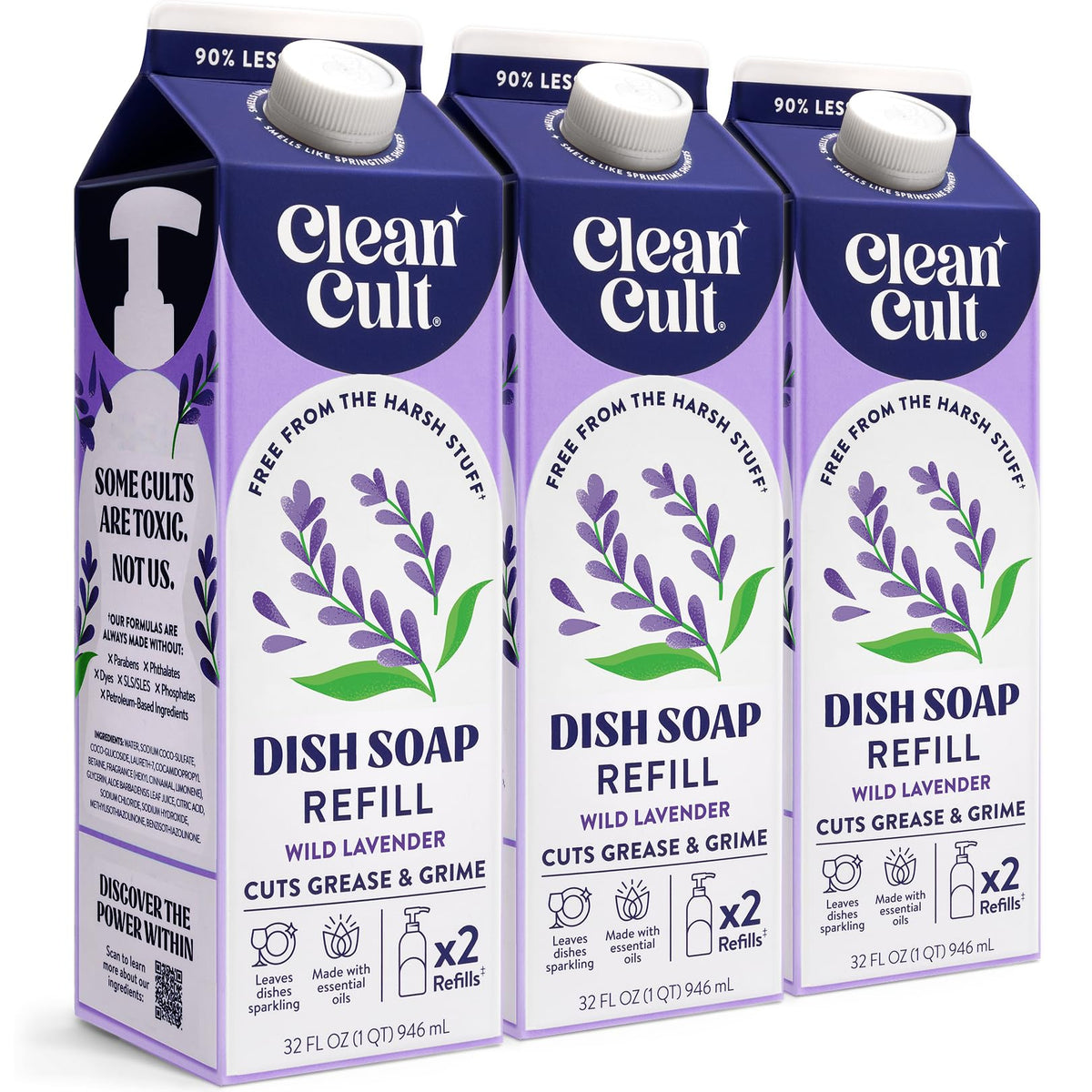Cleancult Dish Soap Liquid Refill (32oz, 1 Pack) - Plant Based Cleaning Power - Dish Soap that Cuts Grease & Grime - Free of Harsh Chemicals - Uses 90% Less Plastic - Lemon Verbena