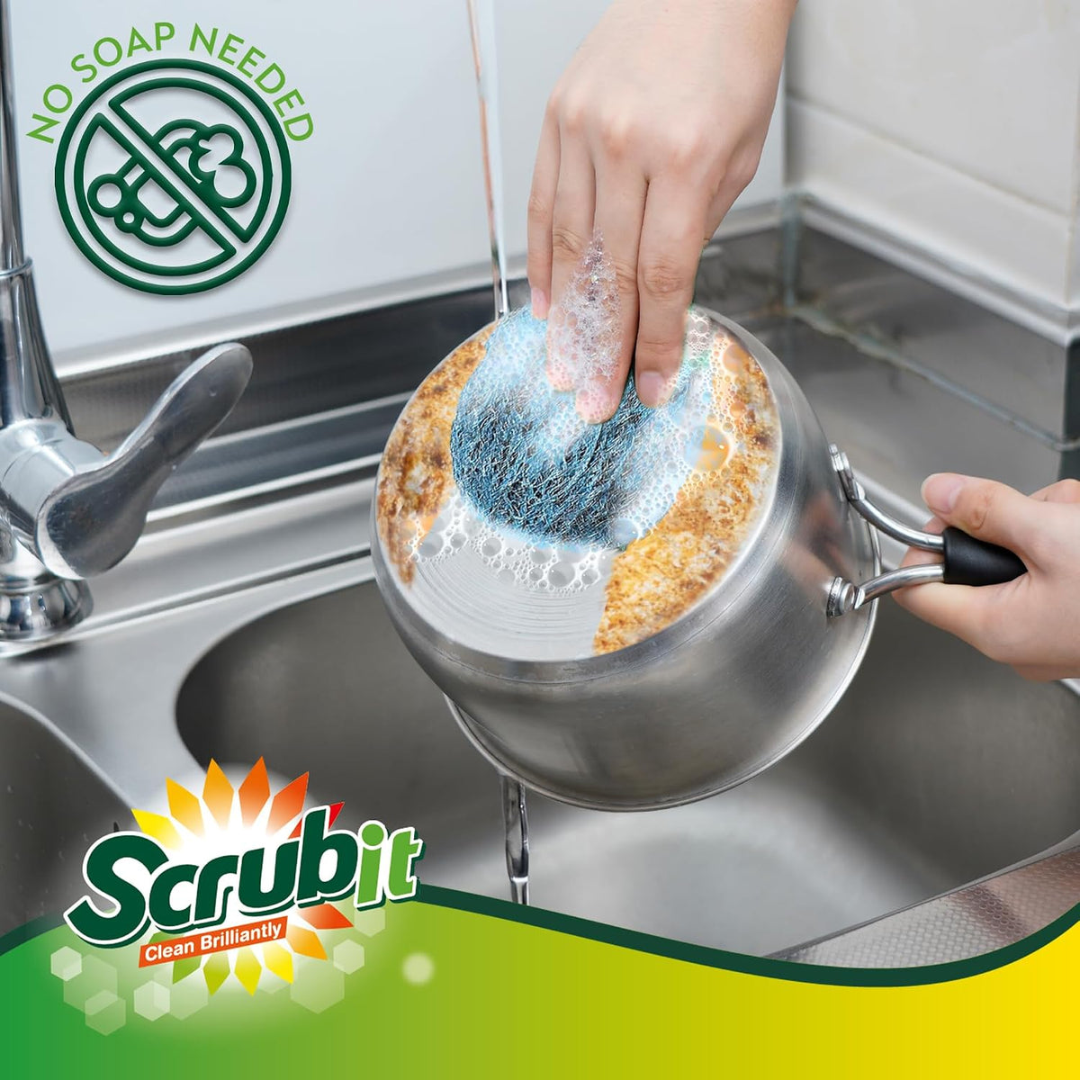 SCRUBIT 20 PK Steel Wool Soap Pads - [Updated Not-Kosher!] - Metal Scouring Cleaning Pads for Dishes, Pots and Ovens - Pre-Soaped scrubbing Pads for Easy Cleaning of Tough Kitchen Grease and Oil