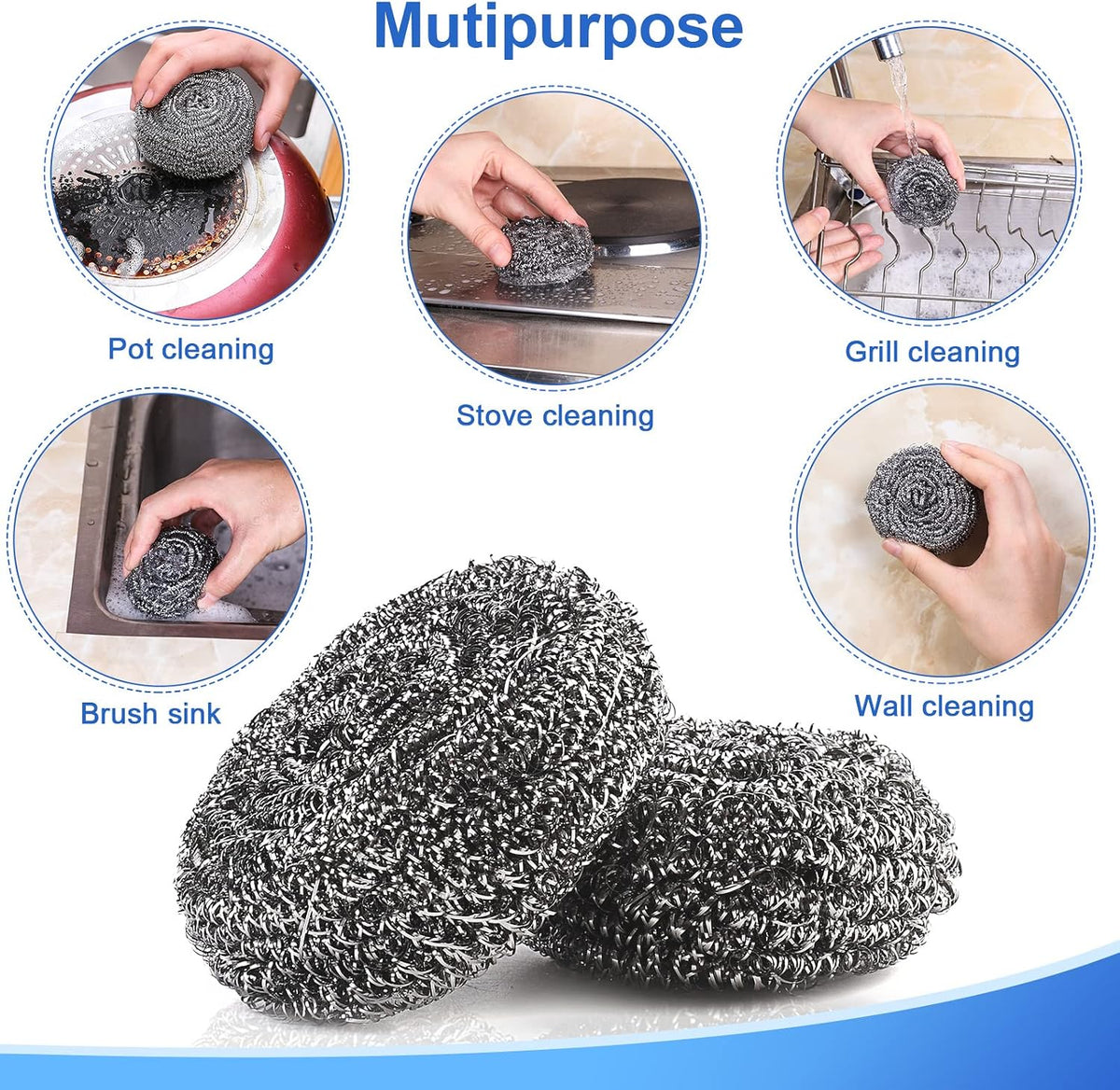 Steel Wool Scrubber for Burnt & Tough Crusts, Dried Food 12 Pack