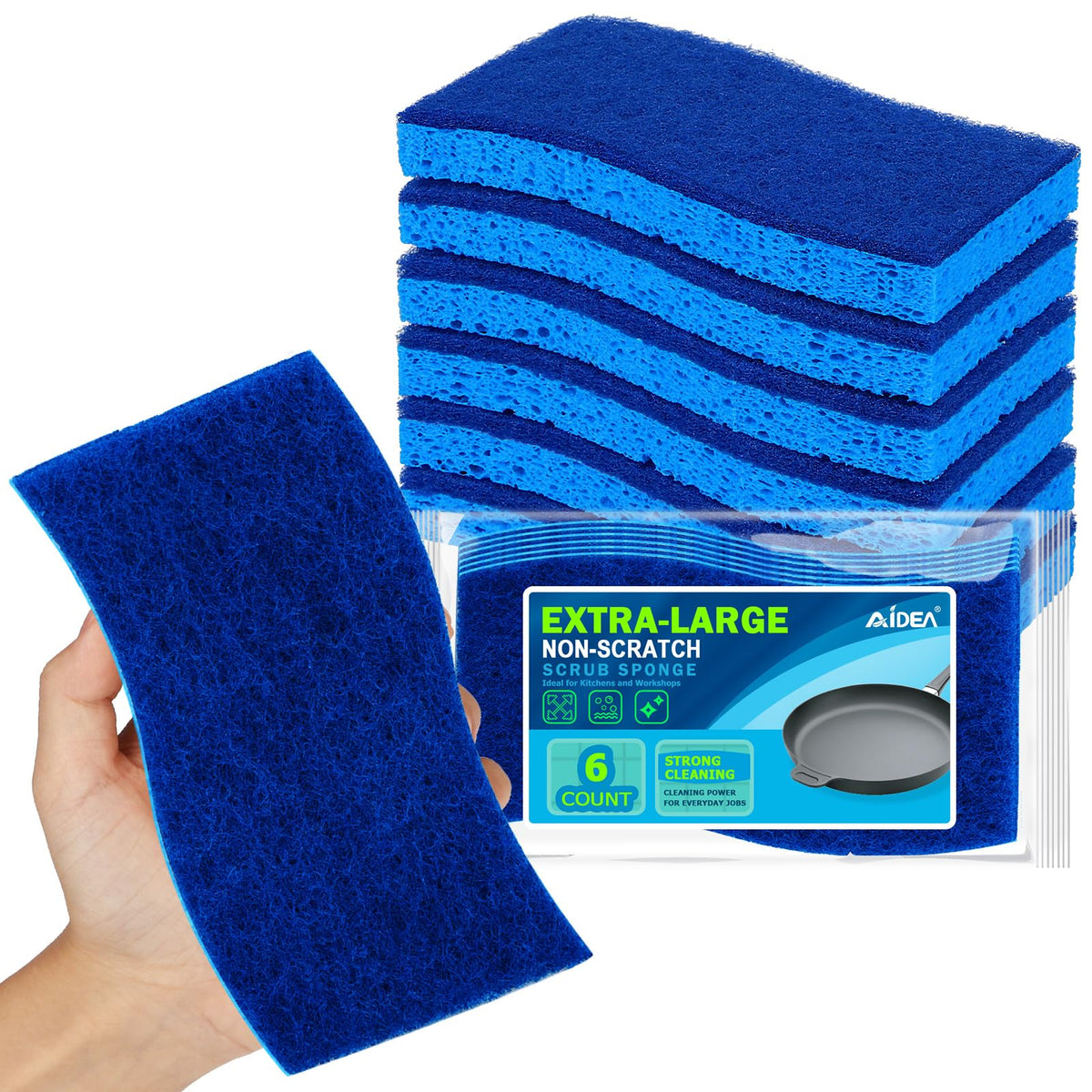 AIDEA Sponges Kitchen, 6Count, Heavy-Duty Scrub Sponges, Sponge for Dishes