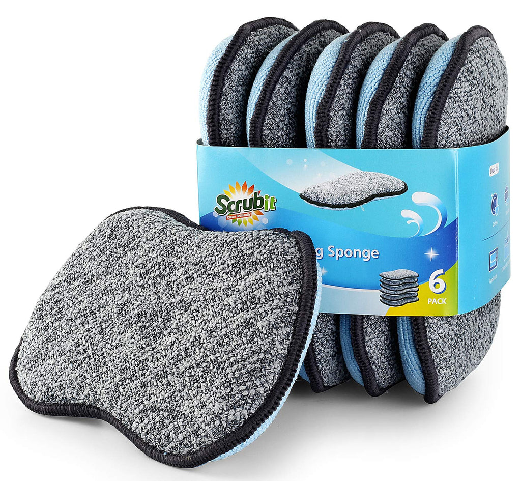 Multi-Purpose Sponges Kitchen By Scrub-it - Non-Scratch Microfiber sponges for Cleaning, Along with Heavy Duty Scrubbing Power - Reusable Dish Sponge for Dishes, Pots and Pans (6 Pack, Small)
