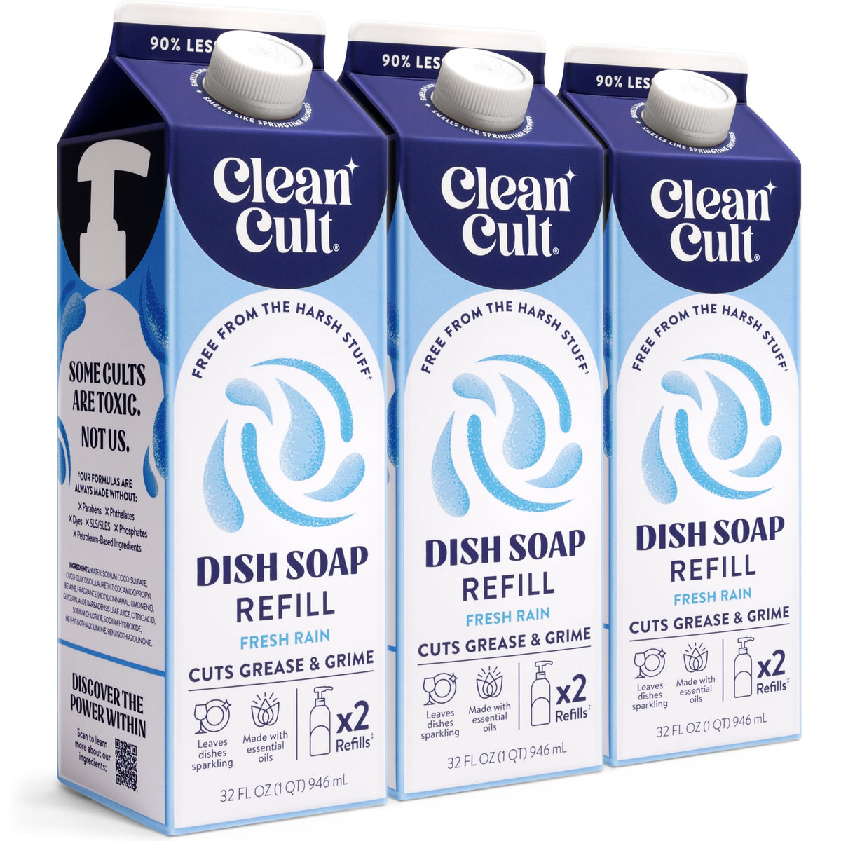 Cleancult Dish Soap Liquid Refill (32oz, 1 Pack) - Plant Based Cleaning Power - Dish Soap that Cuts Grease & Grime - Free of Harsh Chemicals - Uses 90% Less Plastic - Lemon Verbena