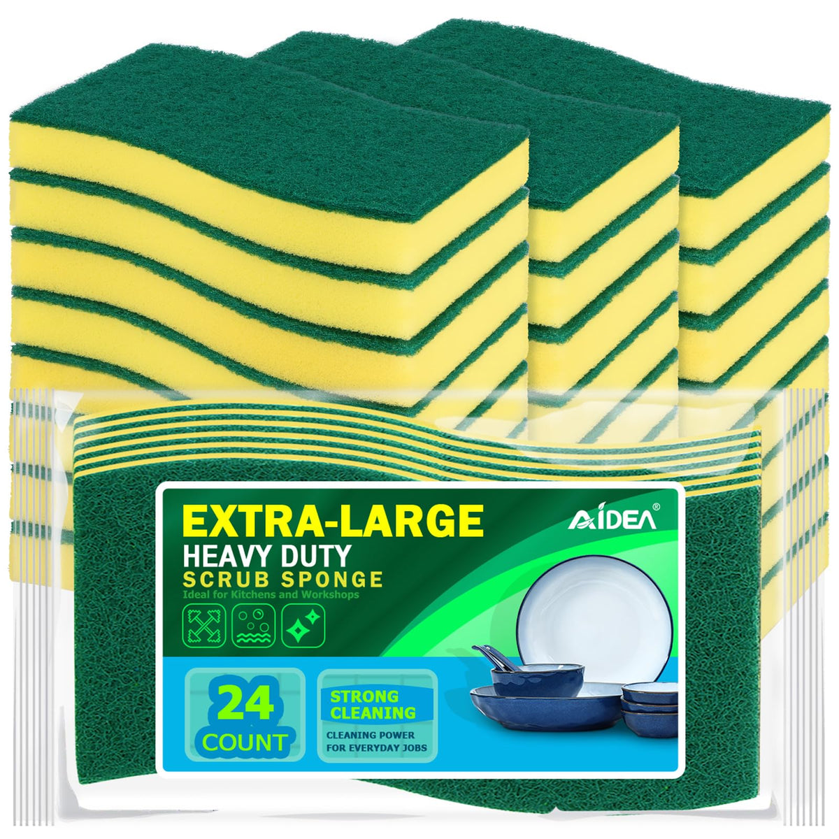 AIDEA Sponges Kitchen, 50 PK Heavy Duty Dish Sponge Kitchen, Scrub Sponges
