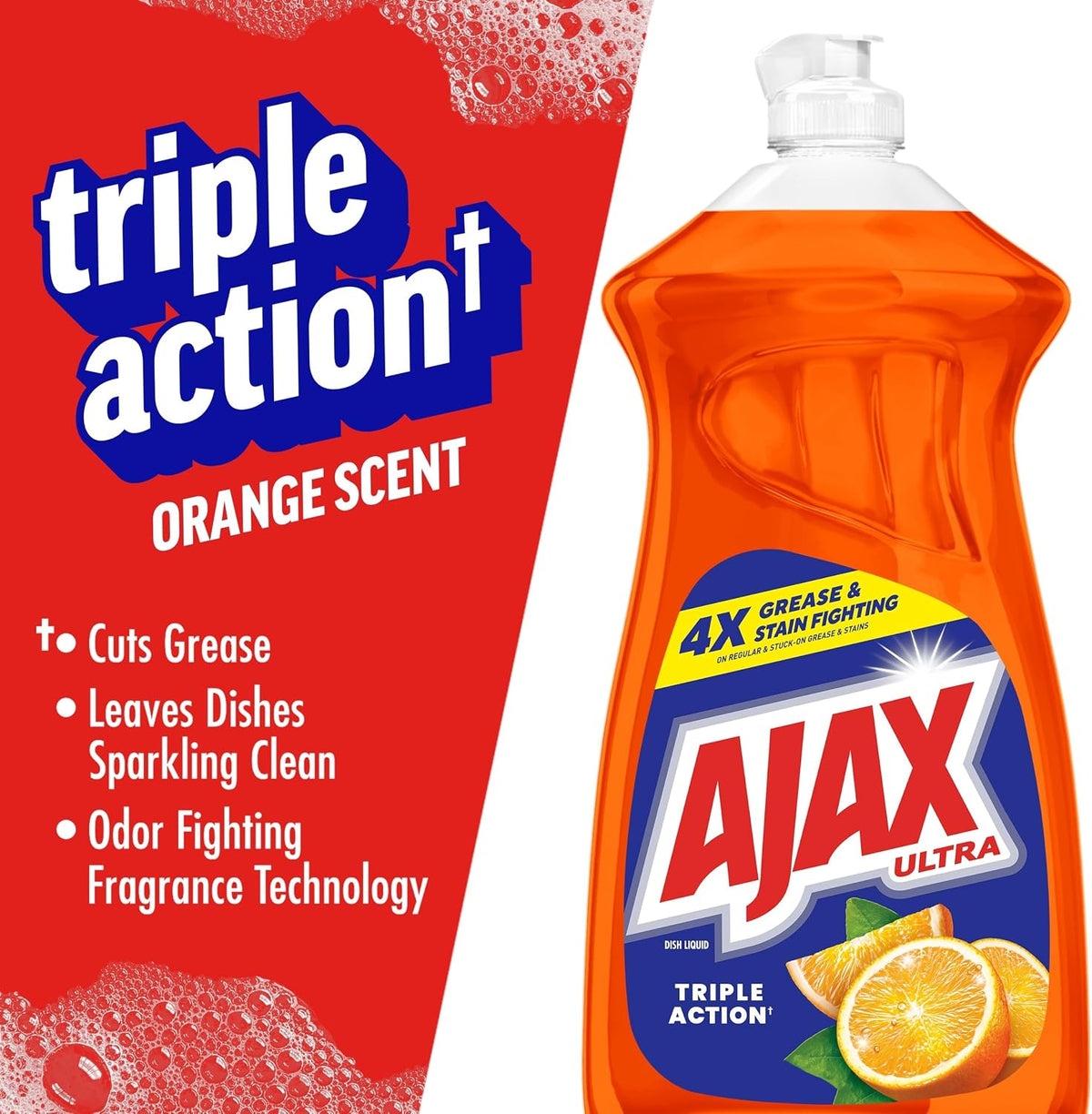 Ajax Ultra Liquid Dish Soap, Triple Action, Orange Scent, 52 fl oz