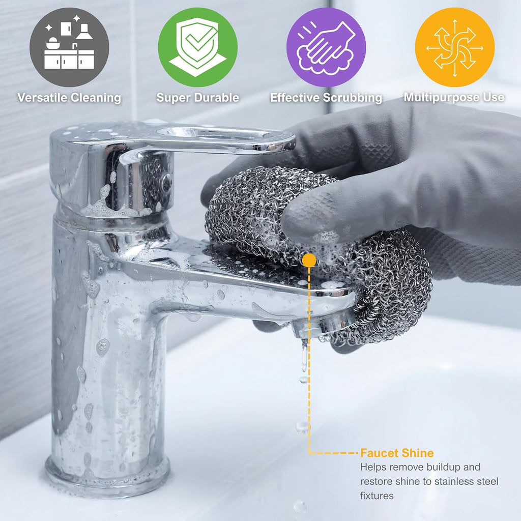 PAMI Heavy Duty Stainless Steel Sponge Scrubbers,Non-Scratch,Metal,4-Pack