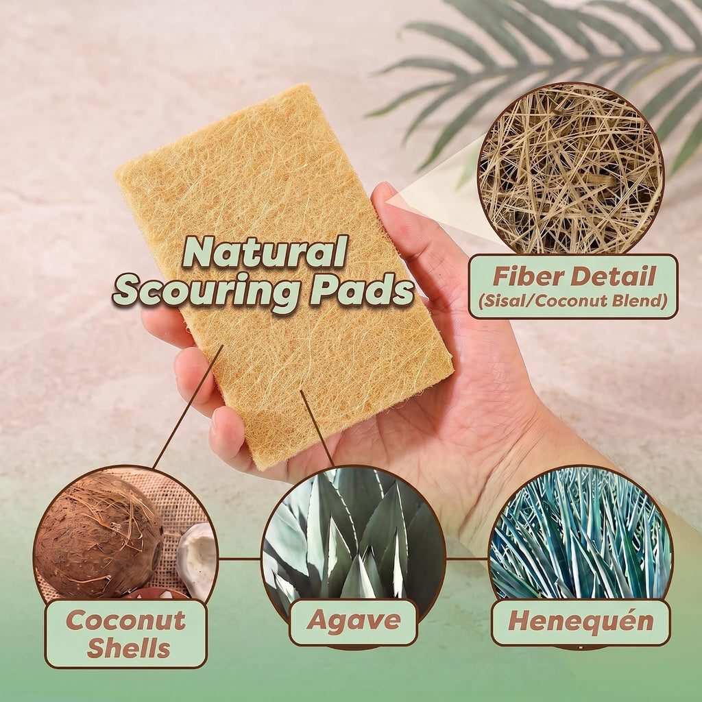 32 Pack Natural Scouring Pads, Coconut Husk Non Scratch Dish Scrubbing Pads