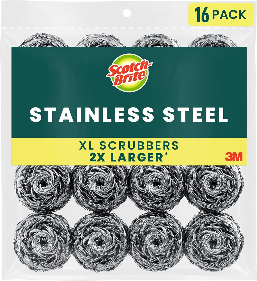 Scotch-Brite Stainless Steel Scrubbers, 16 Pack