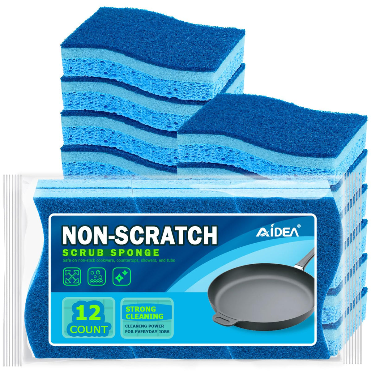 AIDEA Sponges Kitchen, 6Count, Heavy-Duty Scrub Sponges, Sponge for Dishes