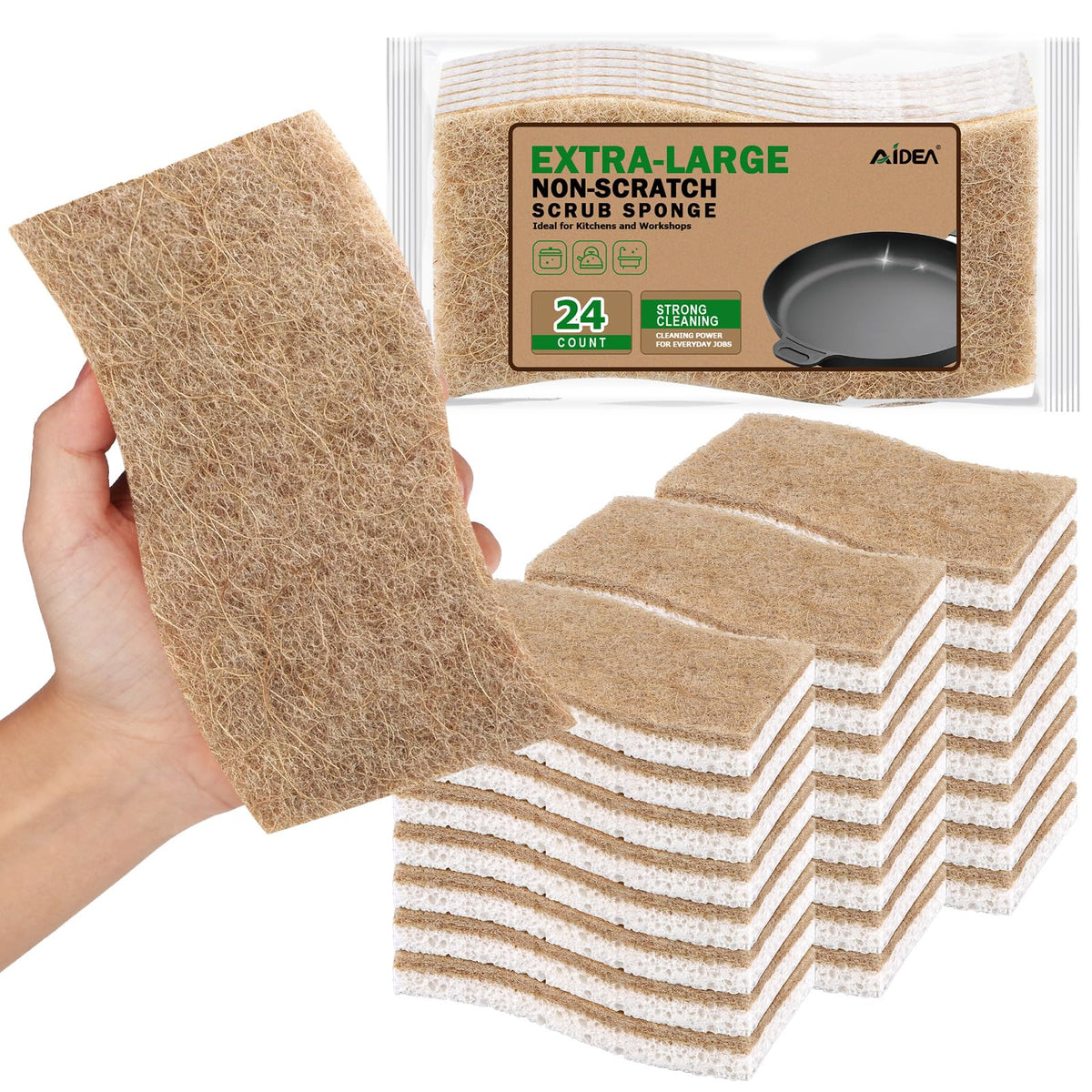 AIDEA Non Scratch Scrub Sponge-24Count, Sponges Kitchen, Sponges for Dishes