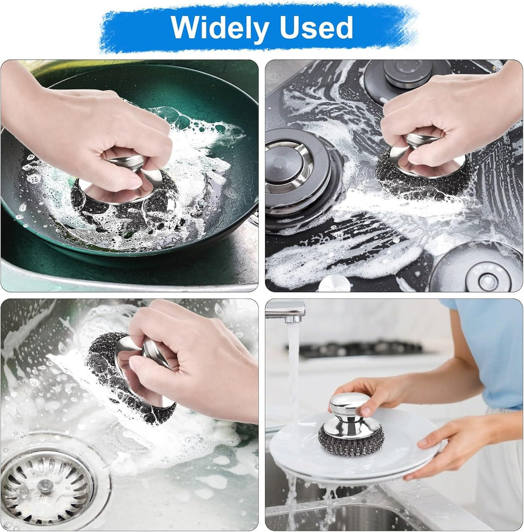 7PCS Steel Wool Scrubber Pads with 1PCS Handle