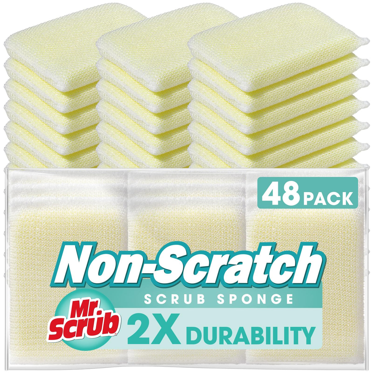 Mr. Scrub All-Purpose Sponges, Non Scratch, for Washing and Cleaning Dishes, Premium Scrub and Scrubbers, 12 Pads, Ideal for Kitchen, Bathroom