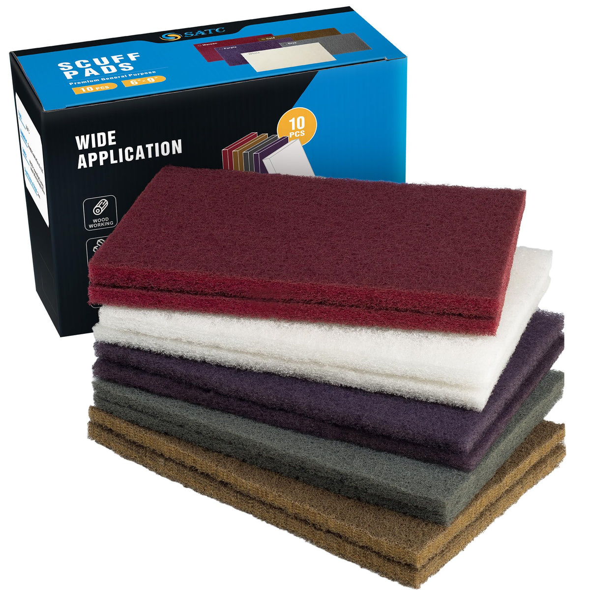 S SATC 6" x 9" Maroon General Purpose Scuff Pads,10 Pack Automotive Pads for Scuffing,Scouring,Sanding,Paint Primer Prep Adhesion Scratch for Automotive Restoration,Handicrafts