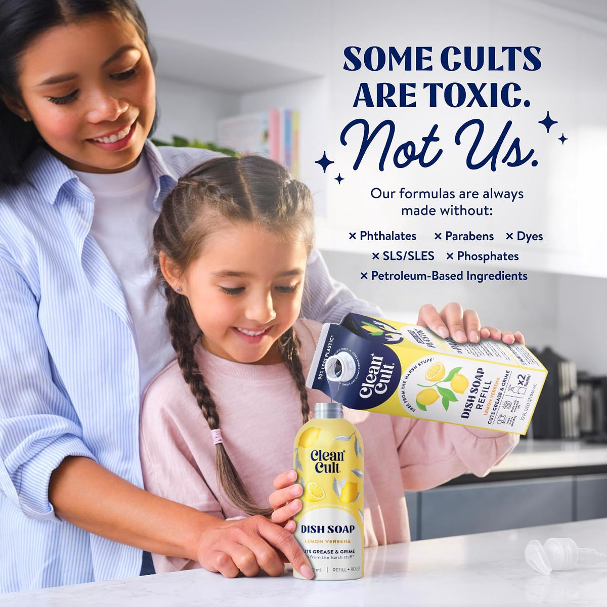 Cleancult Dish Soap Liquid Refill (32oz, 1 Pack) - Plant Based Cleaning Power - Dish Soap that Cuts Grease & Grime - Free of Harsh Chemicals - Uses 90% Less Plastic - Lemon Verbena