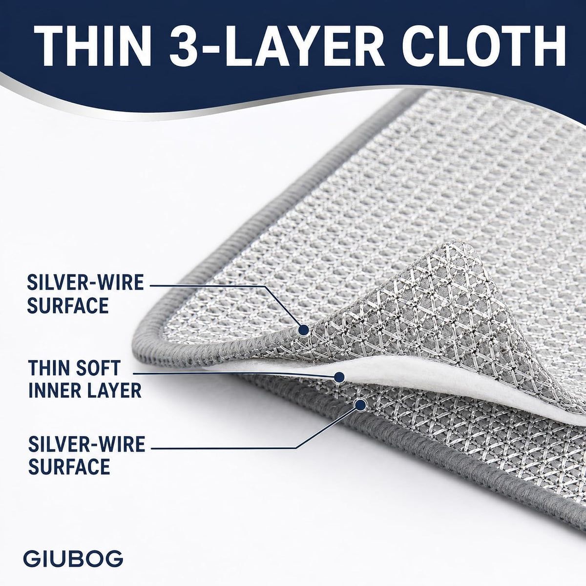 6 Pack Non Scratch Wire Dishcloth, 3-Layer Silver Wire Cleaning Cloths, Reusable Dish Rags for Washing Dishes, Pots, Pans, Cookware, Sinks and Stove Tops, 7.8 x 7.8 Inch