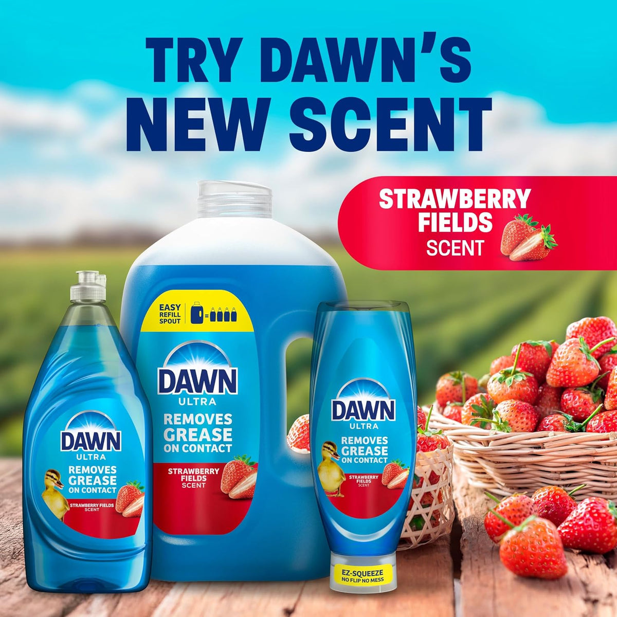 Dawn Ultra EZ Squeeze Dish Soap Dishwashing Detergent Powerful Dish Soap for Grease, Strawberry Fields Scent, 22oz