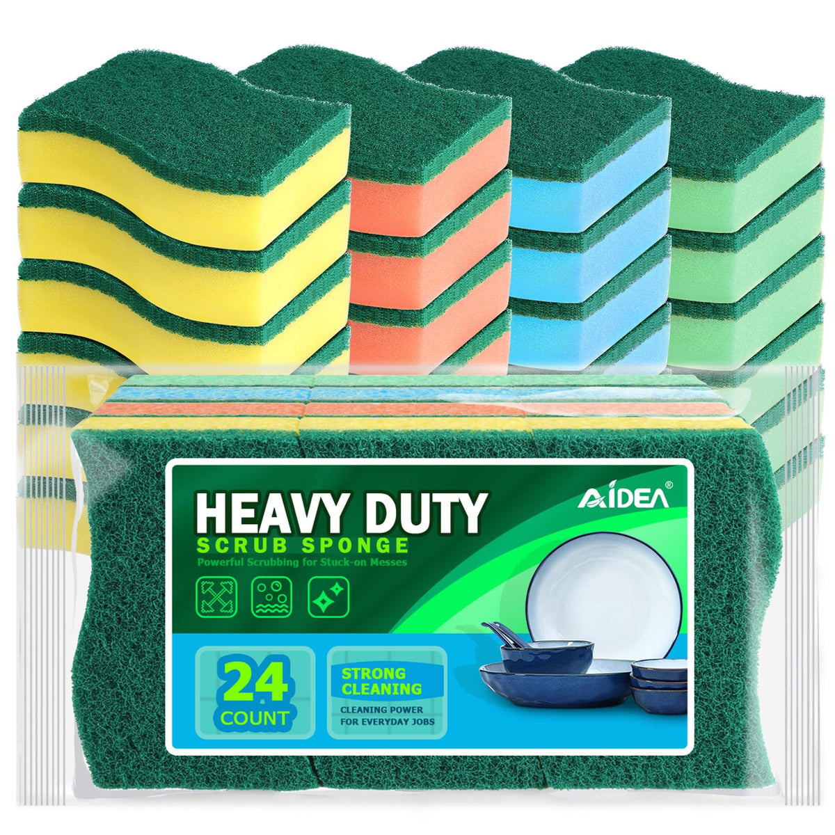 AIDEA Sponges Kitchen, 24 PK Heavy Duty Dish Sponges Kitchen, Scrub Sponges