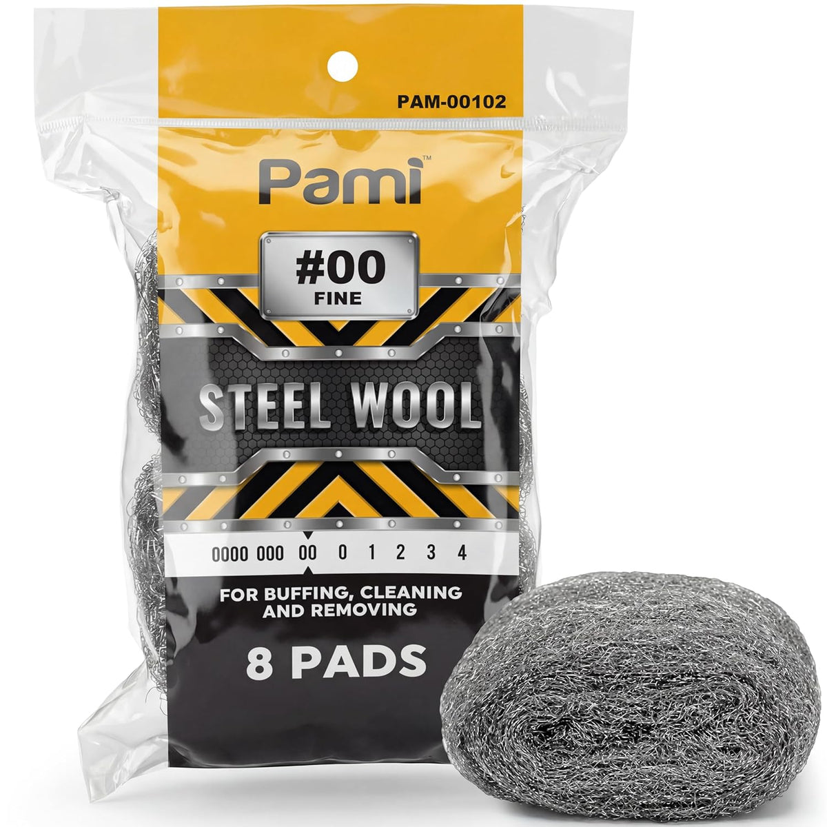 PAMI #00 Fine Steel Wool Pads for Polishing,Buffing & Grease Removal,8-Pack
