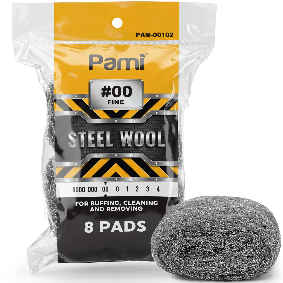 PAMI 0000 Fine Steel Wool Scrubber Pads for Glass Cleaning & Polishing,8-Pk