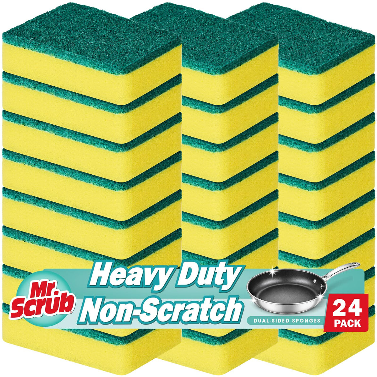 Mr. Scrub Sponges Kitchen Scrub Dish Sponge Scouring Pad, 12 Pack Cleaning Brush Scrubber Supplies for Soap, Dishwashing Dinnerware Sets Pan Pot Towels Cloth Rags Holder Glass Dishwasher Sink Bathroom