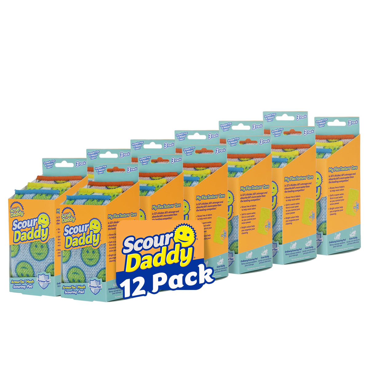 Scrub Daddy Steel Scouring Pad Scrub Sponges - Stainless Steel Scour Daddy - Stainless Steel Fibers Do What Scrubbing Sponges Can't - Durable, Shred-Resistant Scrubbing Pads - 2 Count (6 Pack)