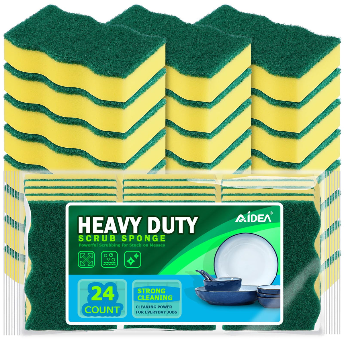 AIDEA Sponges Kitchen, 24 PK Heavy Duty Dish Sponges Kitchen, Scrub Sponges