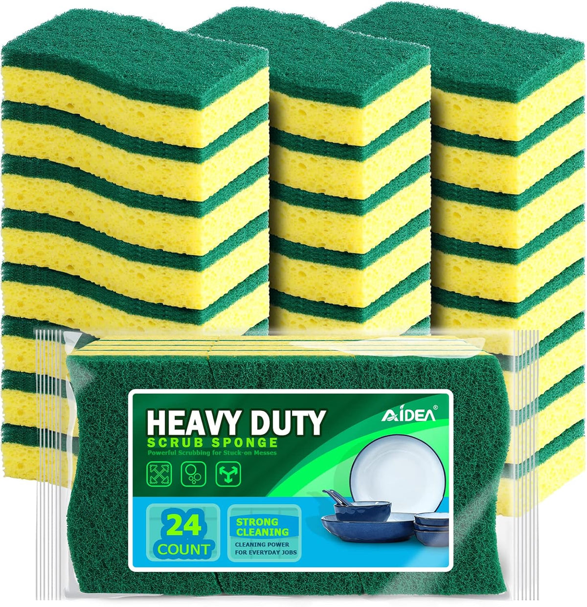 AIDEA Sponges Kitchen, Heavy Duty Scrub Sponge-24Count, Sponges for Dishes