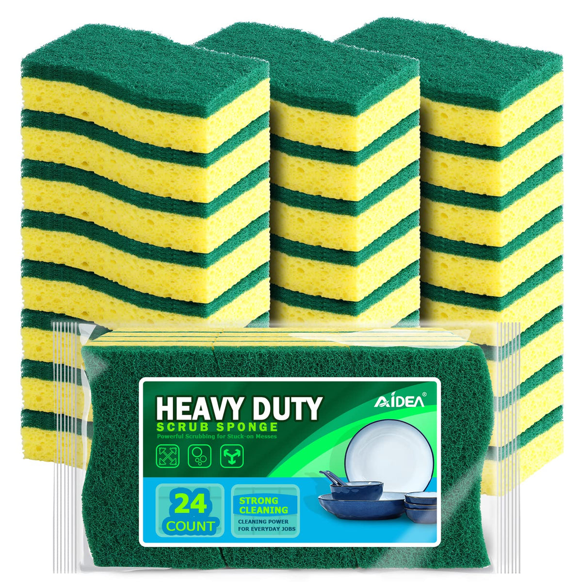 AIDEA Non Scratch Scrub Sponge-24Count, Sponges Kitchen, Sponges for Dishes