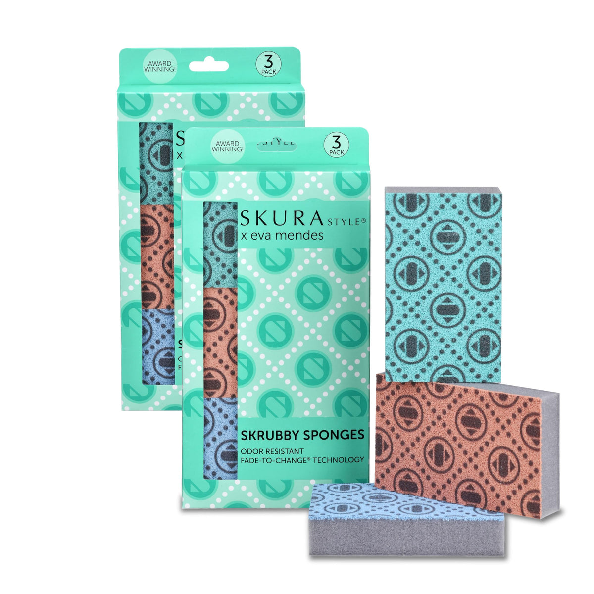 Skura Style Smart 4 Pack Odor Free Non-Scratch Scrub Pads for Sink, Counters, Surfaces, Pots, Pans, Dishwashing with Color-Fade Change Indicator