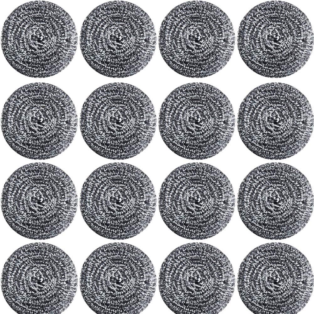 16 PCS Stainless Steel Sponges Scrubbers Cleaning Ball Utensil Scrubber Density Metal Scrubber Scouring Pads Ball for Pot Pan Dish Wash Cleaning for Removing Rust Dirty Cookware Cleaner (16 Packs)
