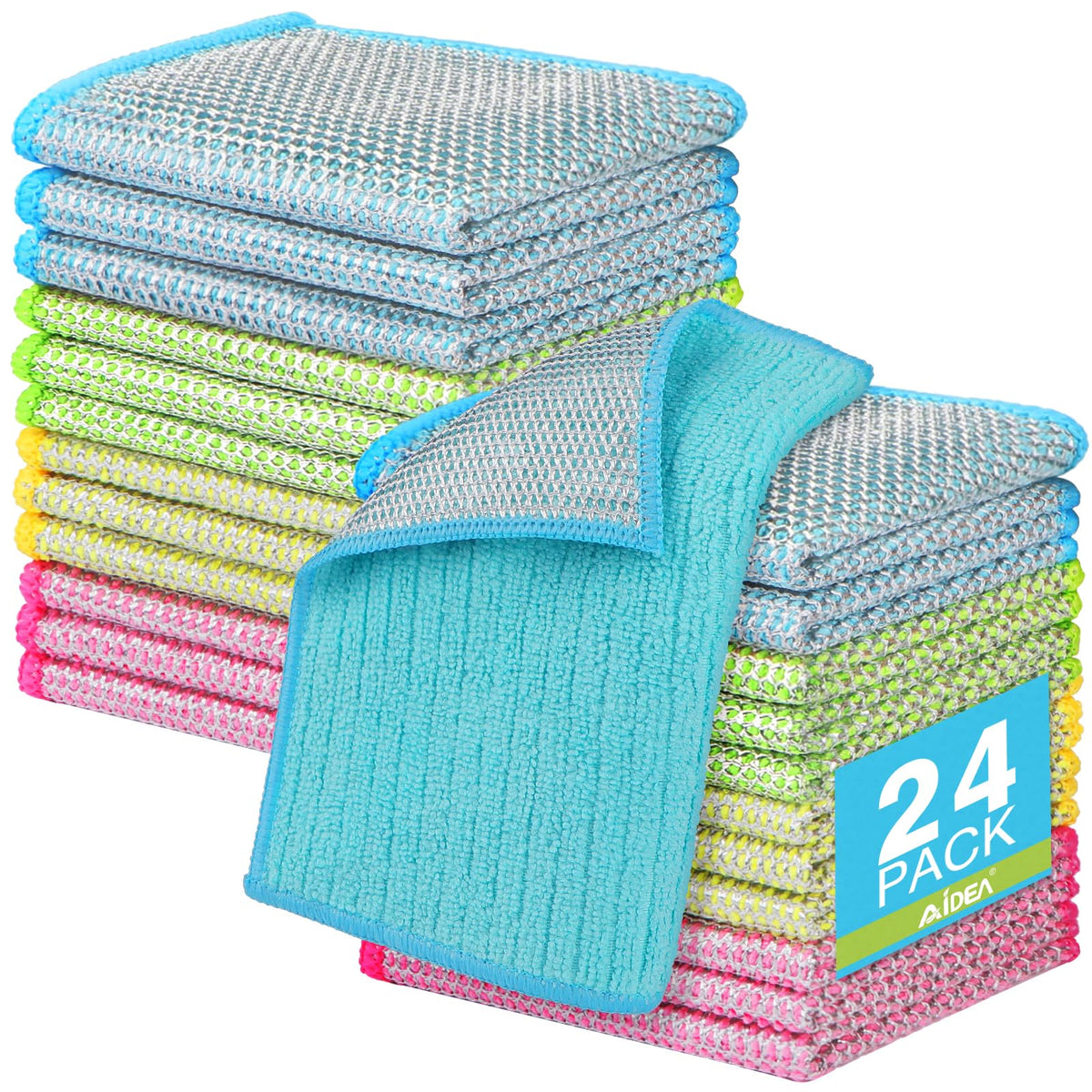 AIDEA Non Scratch Wire Dishcloth 24PK, Dish Cloths for Washing Dishes 7"×8"