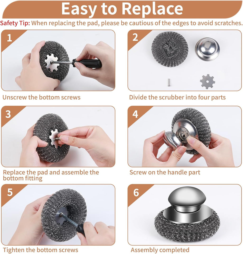6pcs Steel Wool Scrubber with Wire Sponge Pads, Stainless Steel Scrubber