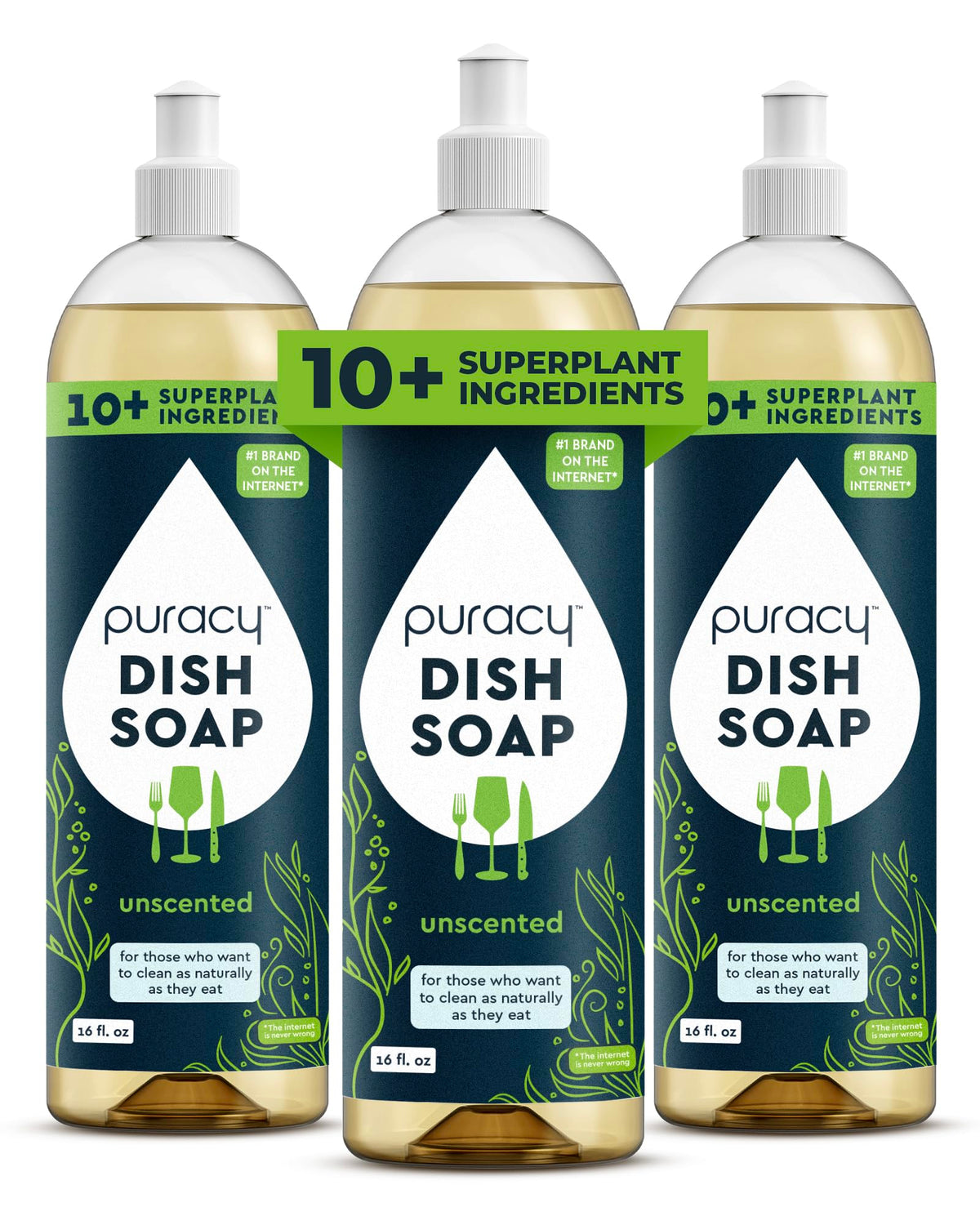 Puracy Natural Dish Soap Refill - Skin-Softening Plant-Based Liquid Dishwashing Detergent Soap, Clean-Rinsing Water-Sheeting Formula (Green Tea & Lime, 48 fl oz)